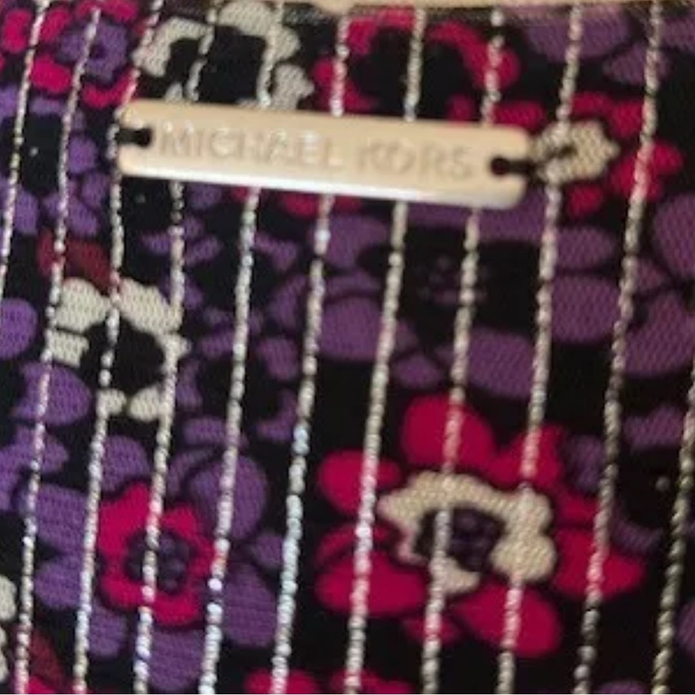 Michael Kors Dress 0X plus NWT Floral black purple pink designer V-Neck - Picture 8 of 10